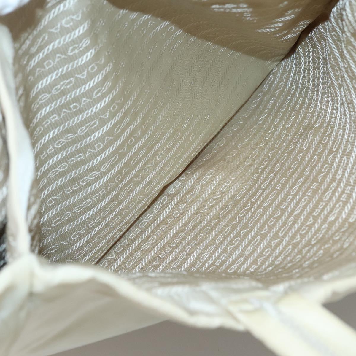 PRADA Tote Bag Nylon Beige Silver Auth 139071