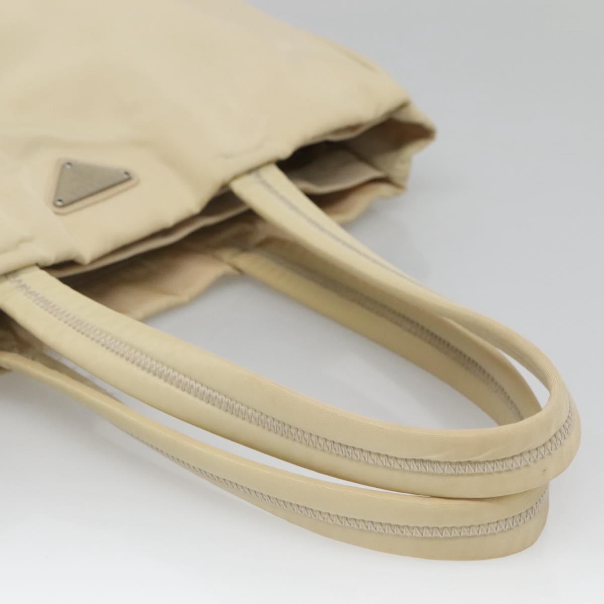 PRADA Tote Bag Nylon Beige Silver Auth 139071