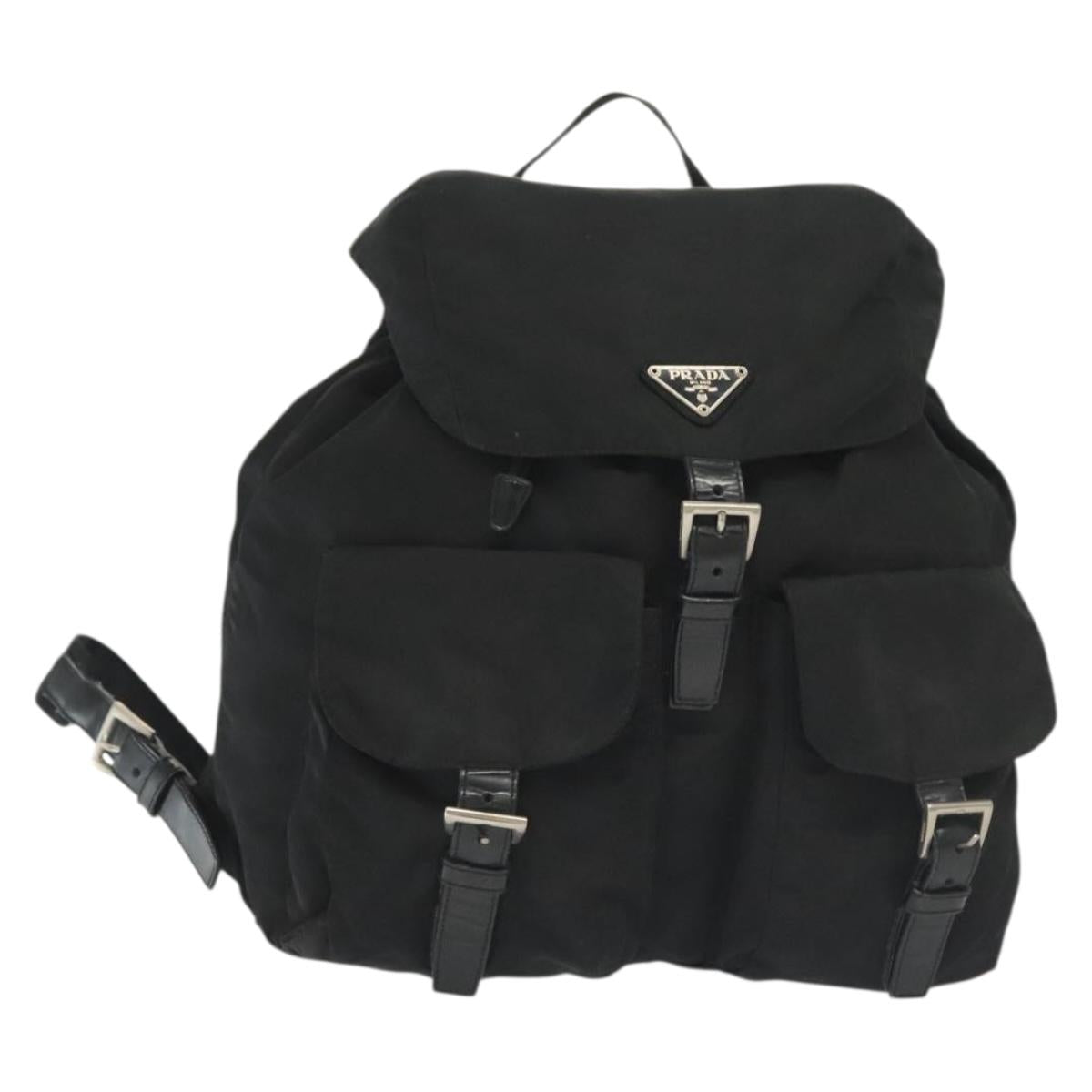PRADA Backpack Nylon Black Silver Auth 139073