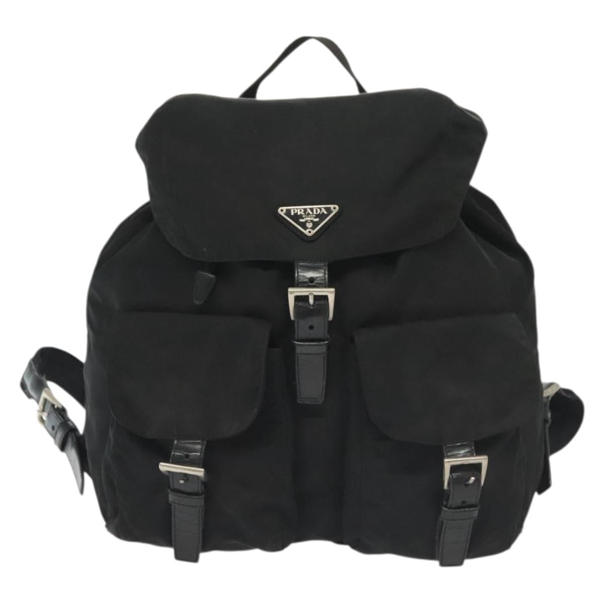 PRADA Backpack Nylon Black Silver Auth 139073