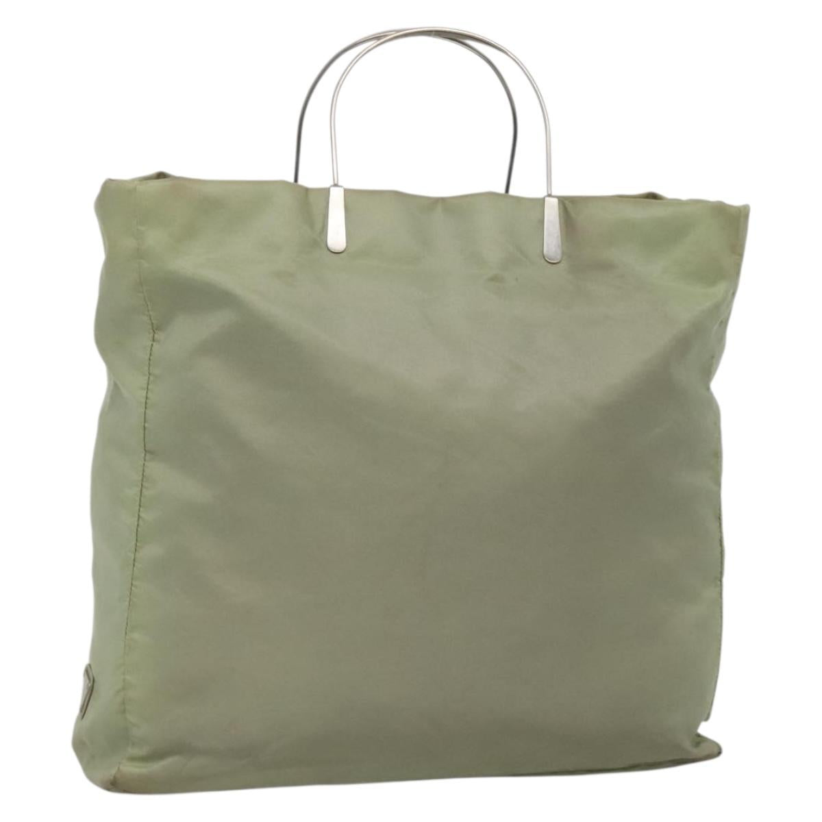 PRADA Tote Bag nylon metal Khaki Silver Auth 139074