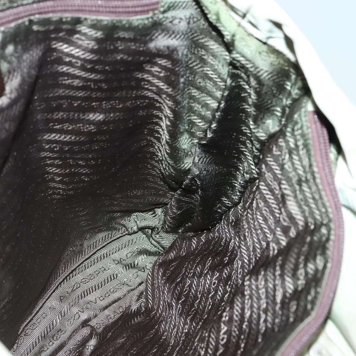 PRADA Tote Bag nylon metal Khaki Silver Auth 139074