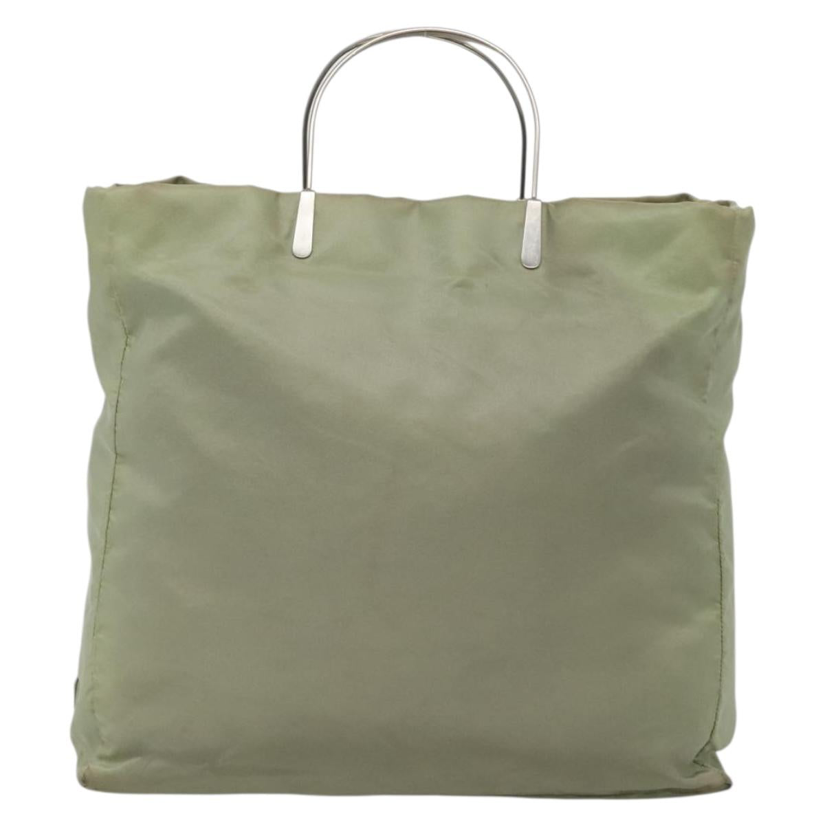 PRADA Tote Bag nylon metal Khaki Silver Auth 139074