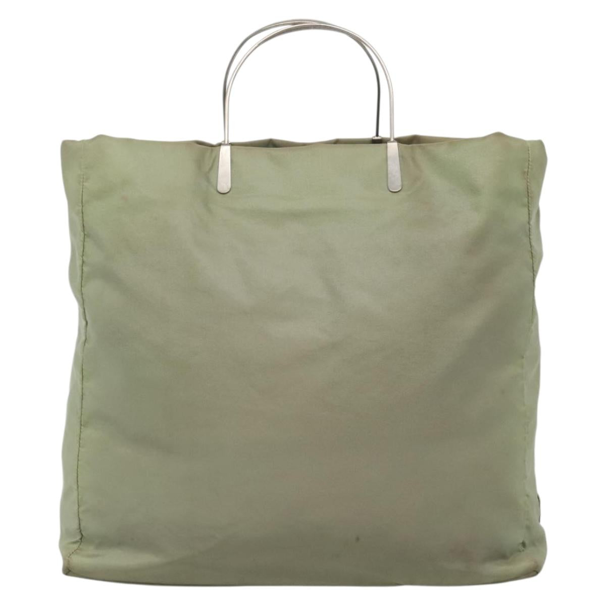 PRADA Tote Bag nylon metal Khaki Silver Auth 139074