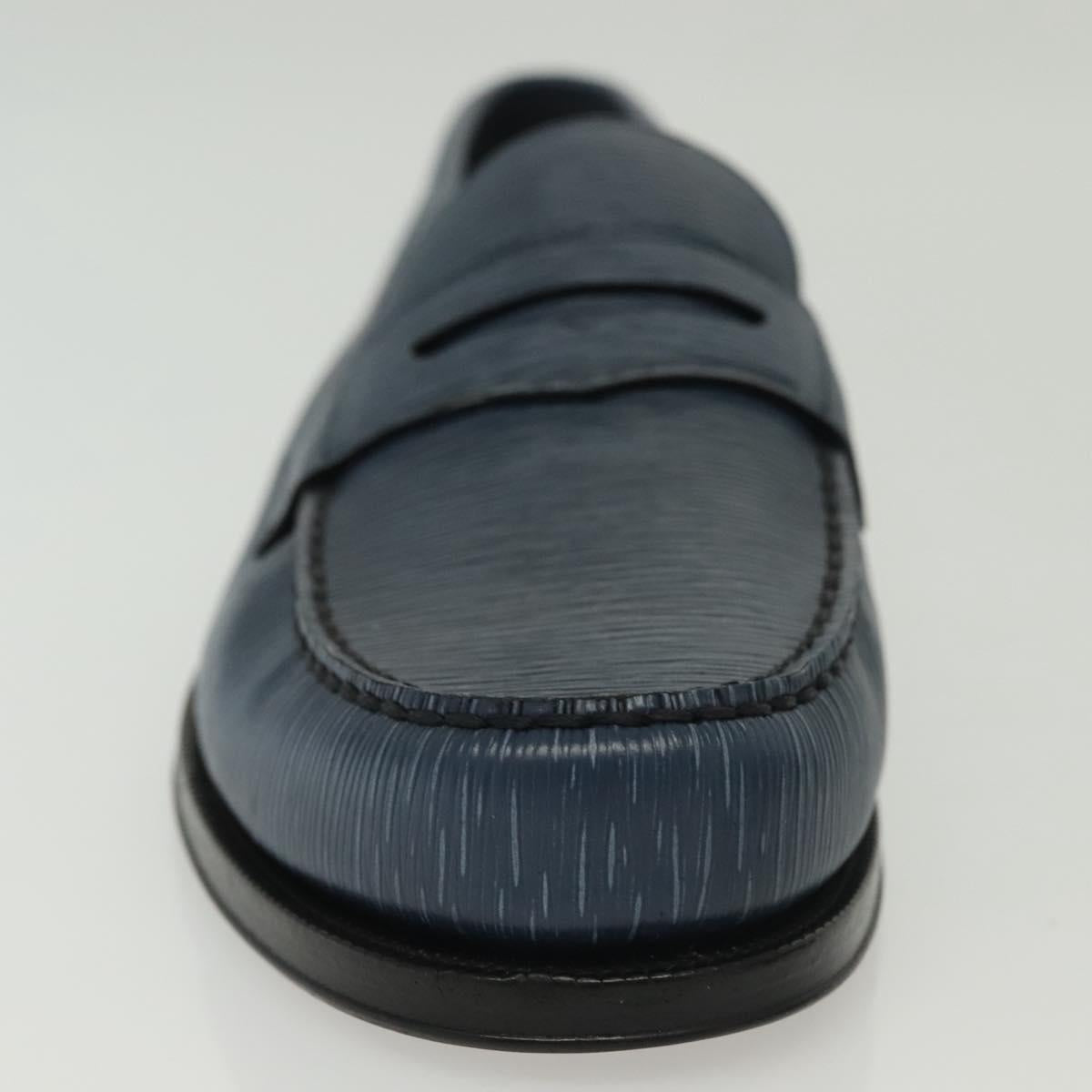 LOUIS VUITTON loafers shoes Leather 8 1/2 Blue LV Auth 139091