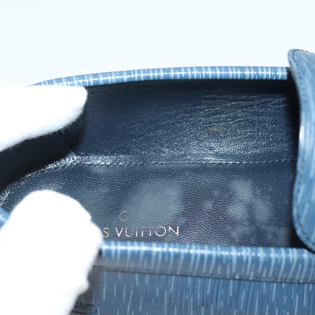 LOUIS VUITTON loafers shoes Leather 8 1/2 Blue LV Auth 139091