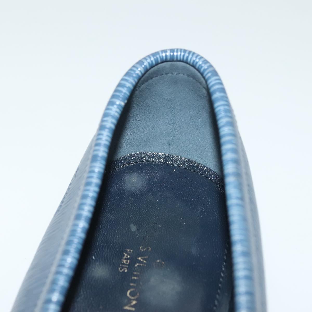 LOUIS VUITTON loafers shoes Leather 8 1/2 Blue LV Auth 139091