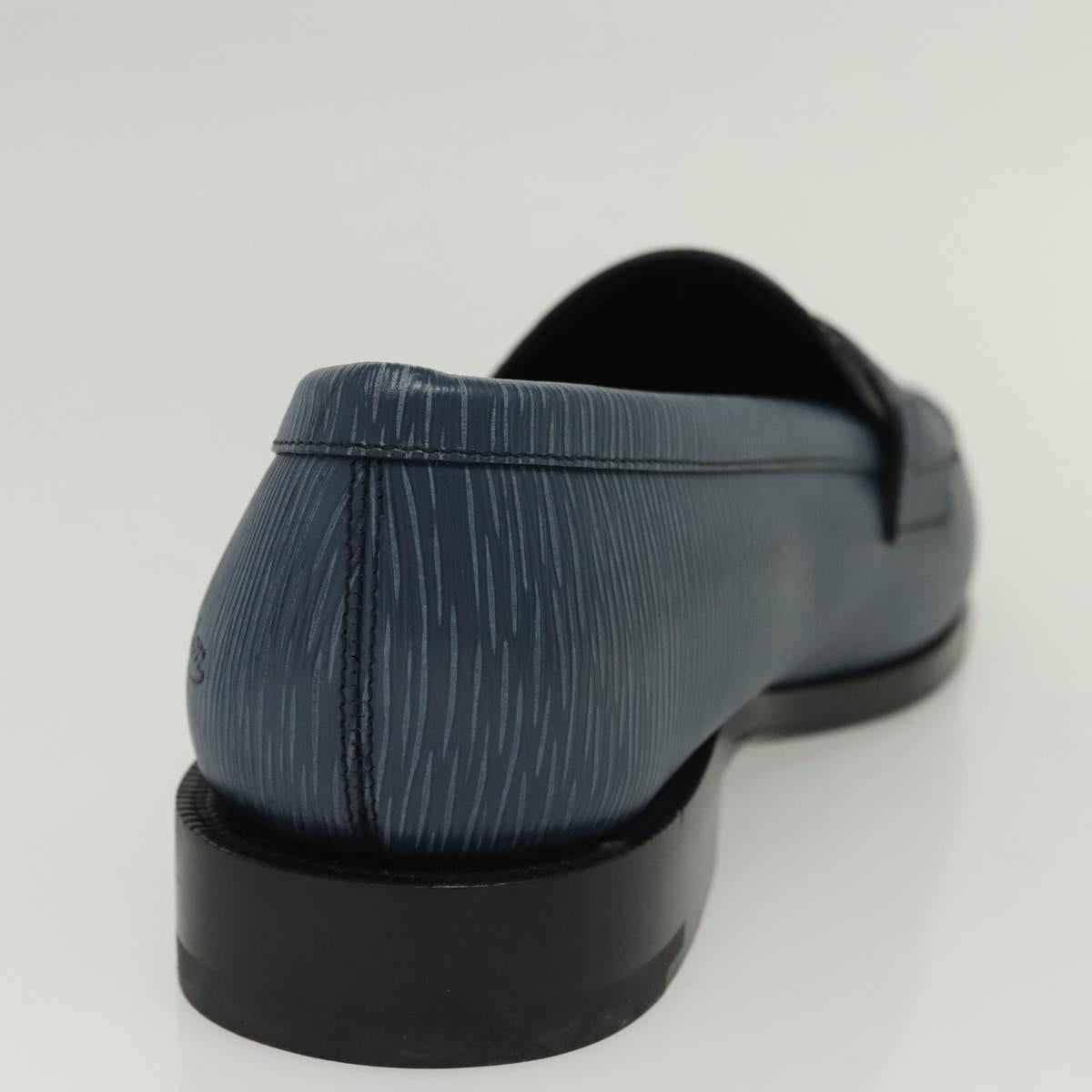 LOUIS VUITTON loafers shoes Leather 8 1/2 Blue LV Auth 139091