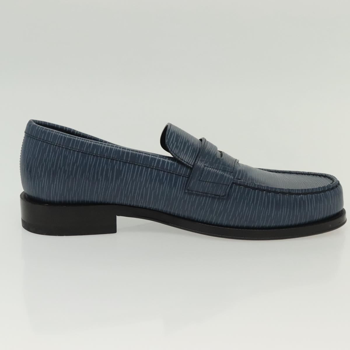 LOUIS VUITTON loafers shoes Leather 8 1/2 Blue LV Auth 139091