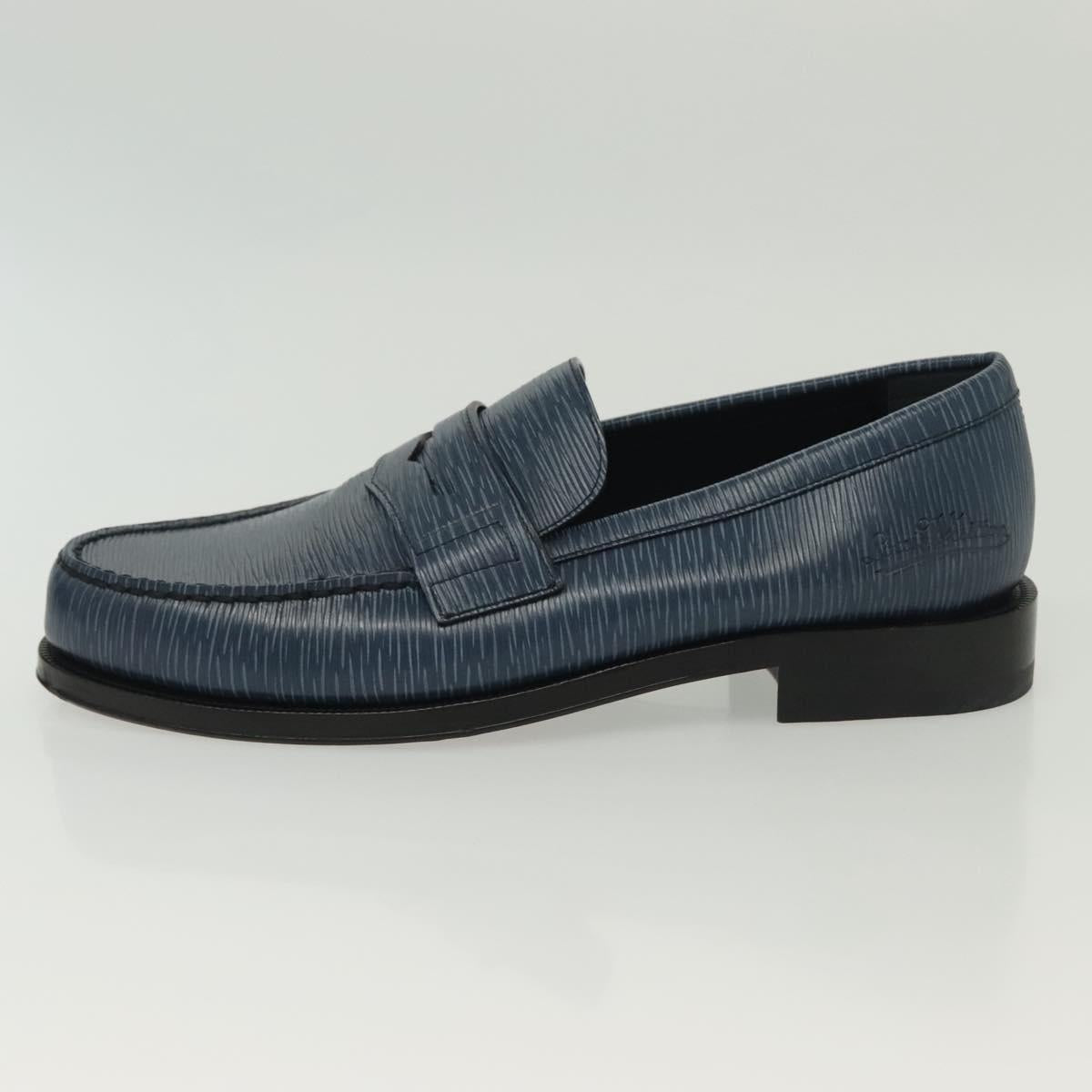 LOUIS VUITTON loafers shoes Leather 8 1/2 Blue LV Auth 139091