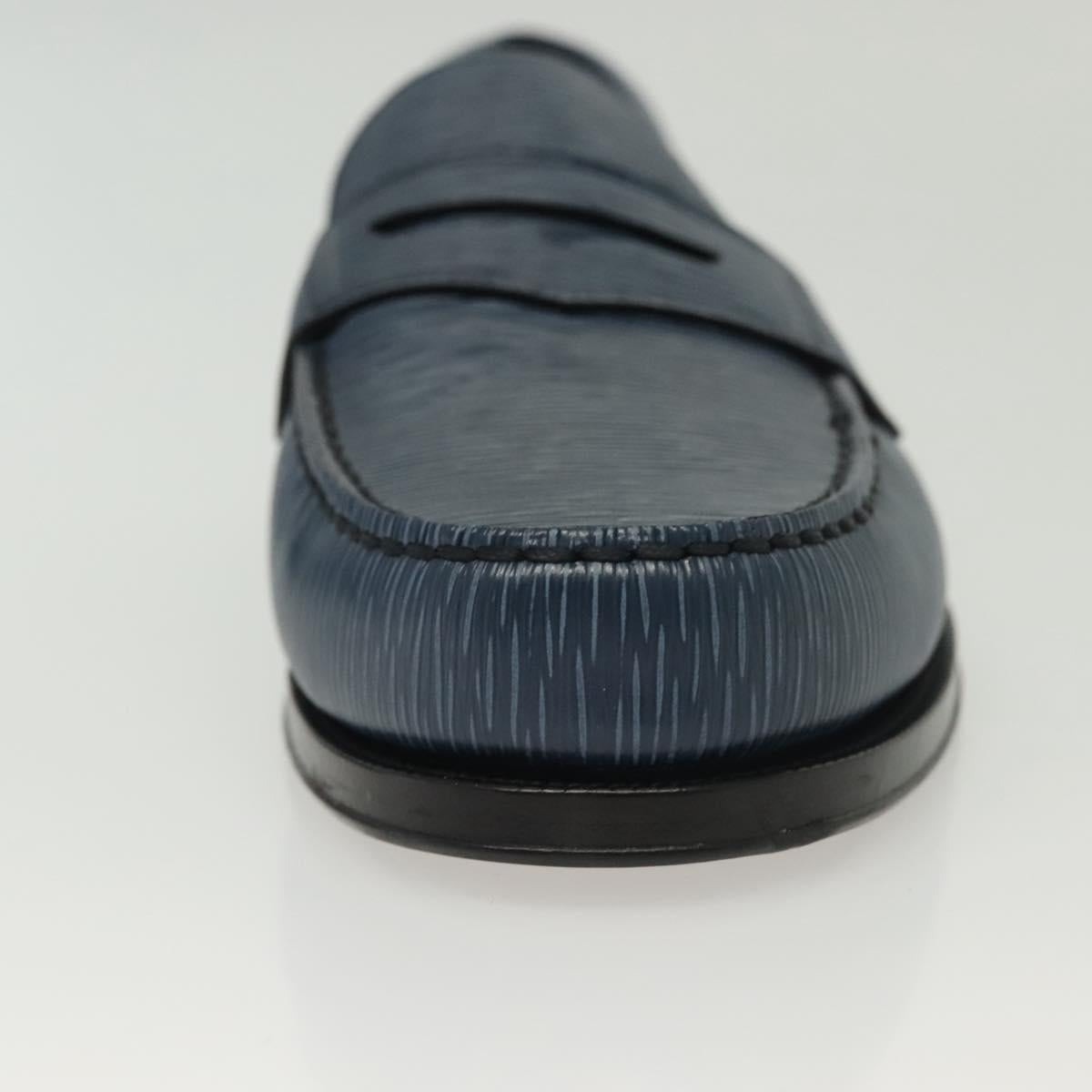 LOUIS VUITTON loafers shoes Leather 8 1/2 Blue LV Auth 139091