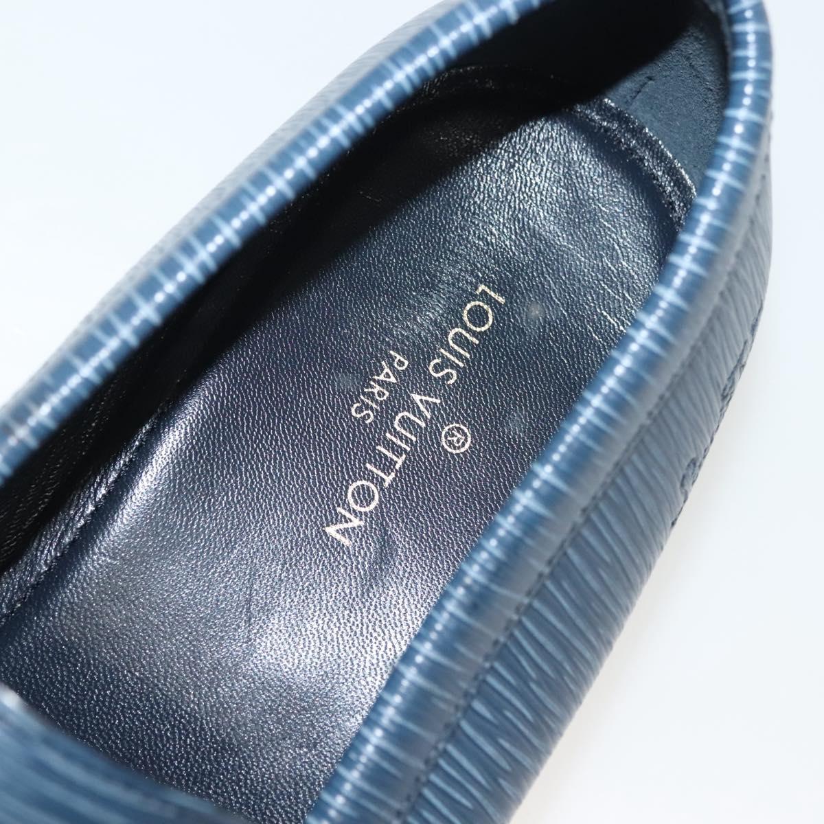 LOUIS VUITTON loafers shoes Leather 8 1/2 Blue LV Auth 139091