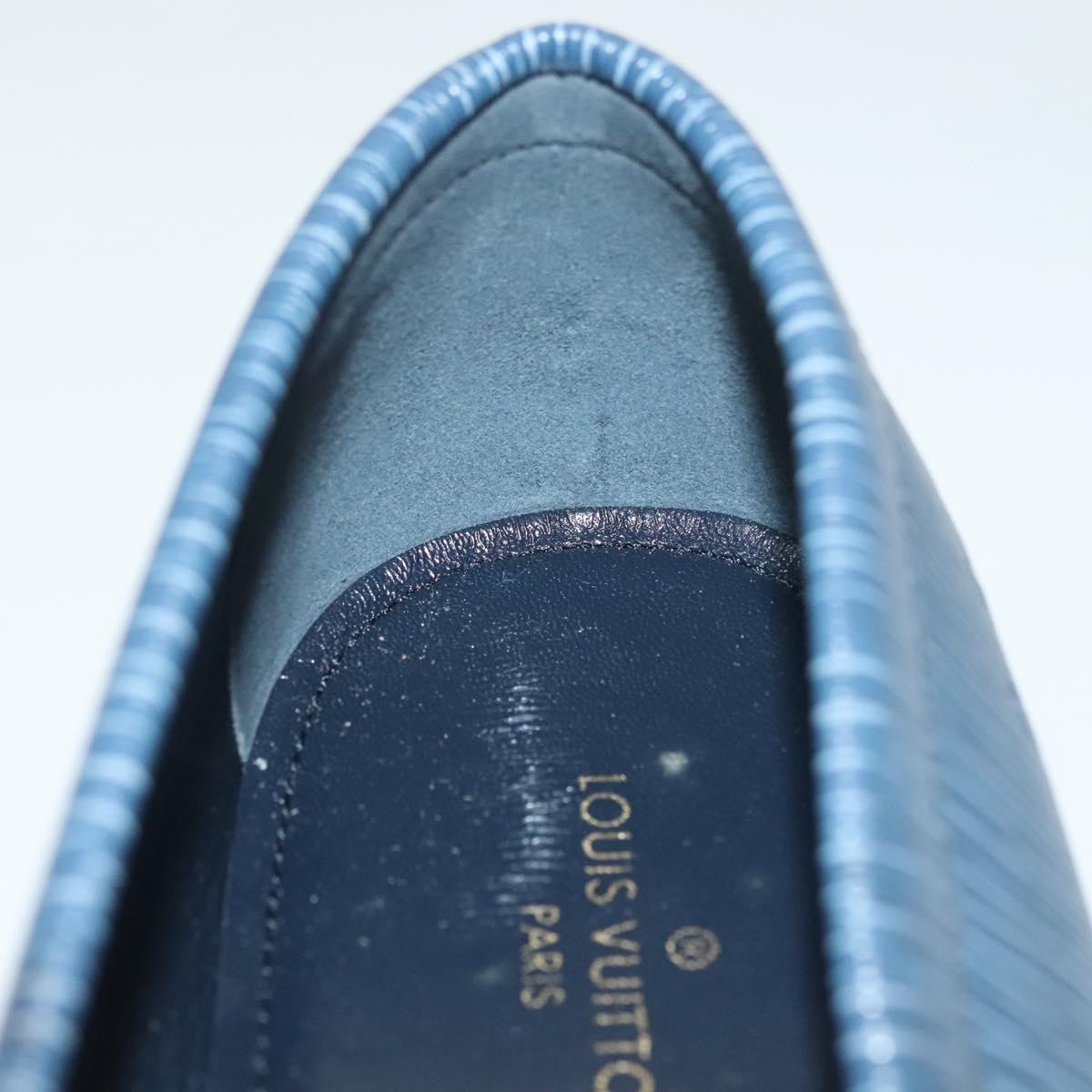 LOUIS VUITTON loafers shoes Leather 8 1/2 Blue LV Auth 139091