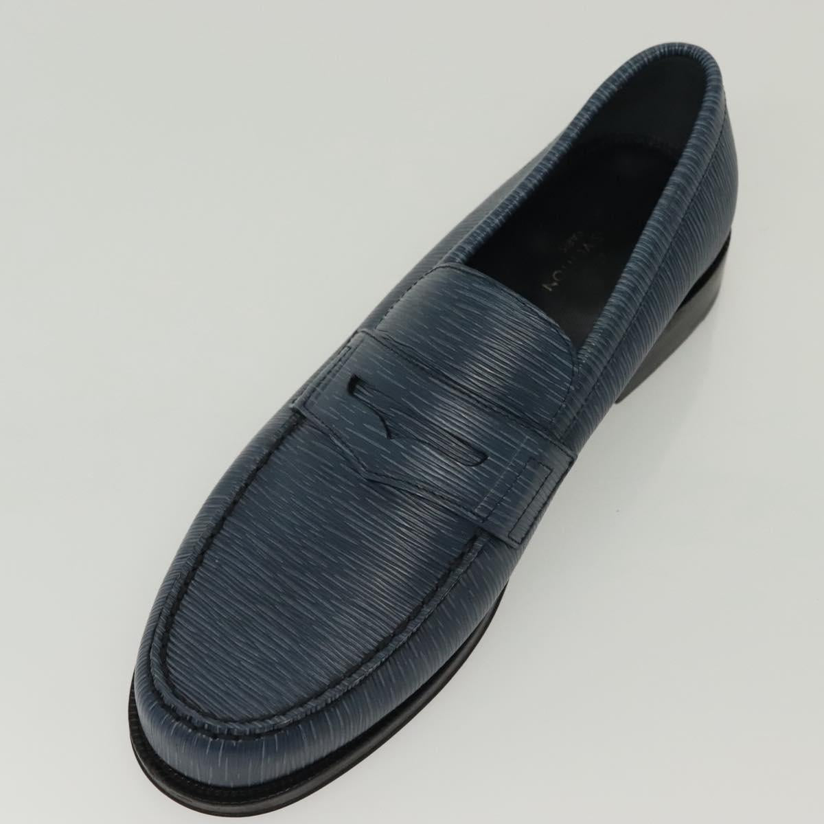 LOUIS VUITTON loafers shoes Leather 8 1/2 Blue LV Auth 139091