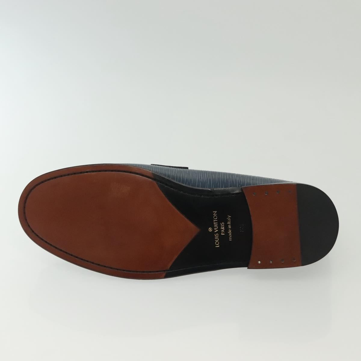 LOUIS VUITTON loafers shoes Leather 8 1/2 Blue LV Auth 139091
