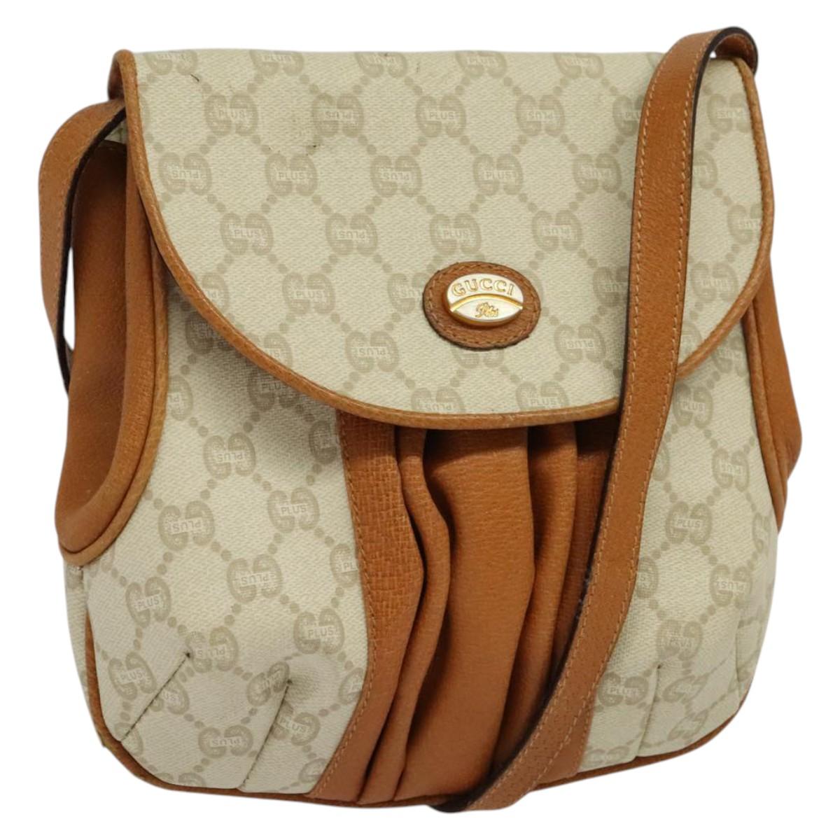 GUCCI GG Plus Supreme Shoulder Bag PVC Beige Gold Auth 139096