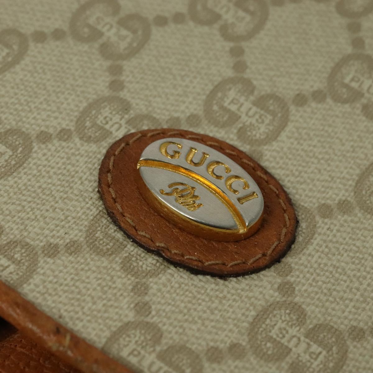 GUCCI GG Plus Supreme Shoulder Bag PVC Beige Gold Auth 139096