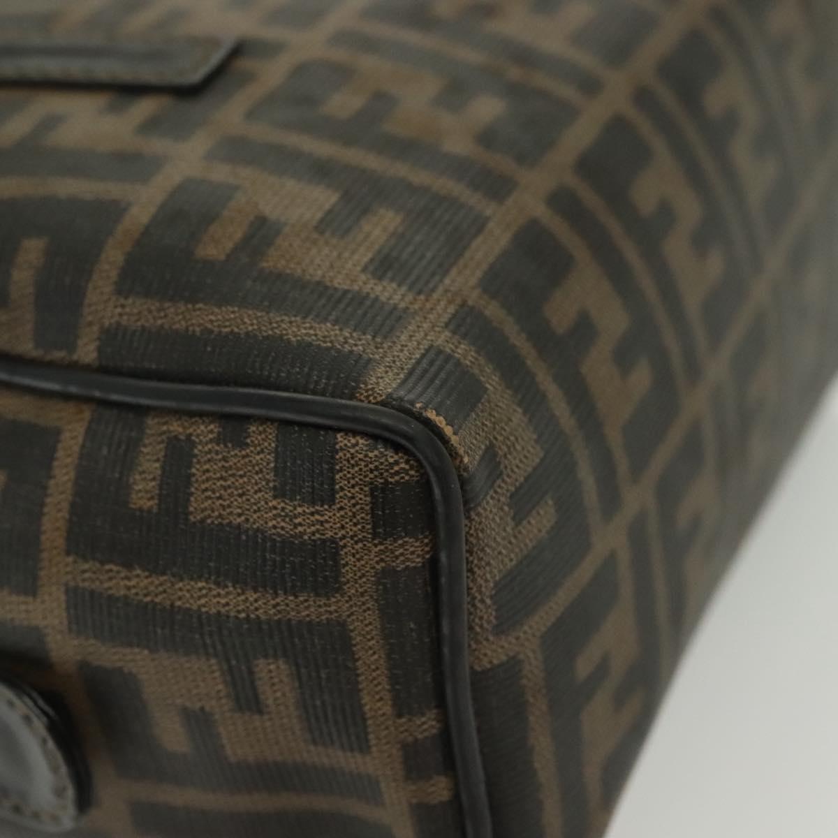 FENDI Zucca Canvas Hand Bag PVC Black Brown Auth 139100