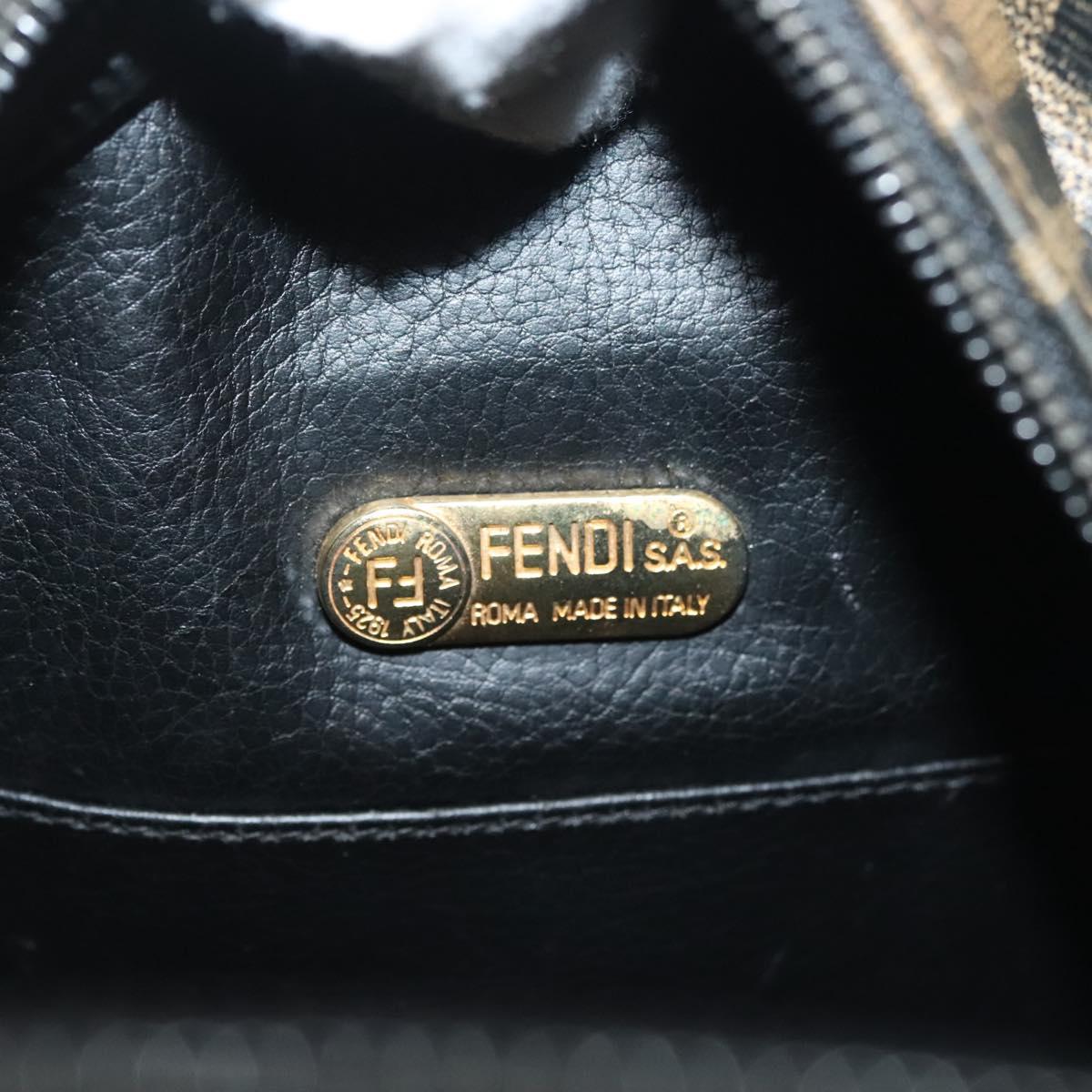 FENDI Zucca Canvas Hand Bag PVC Black Brown Auth 139100