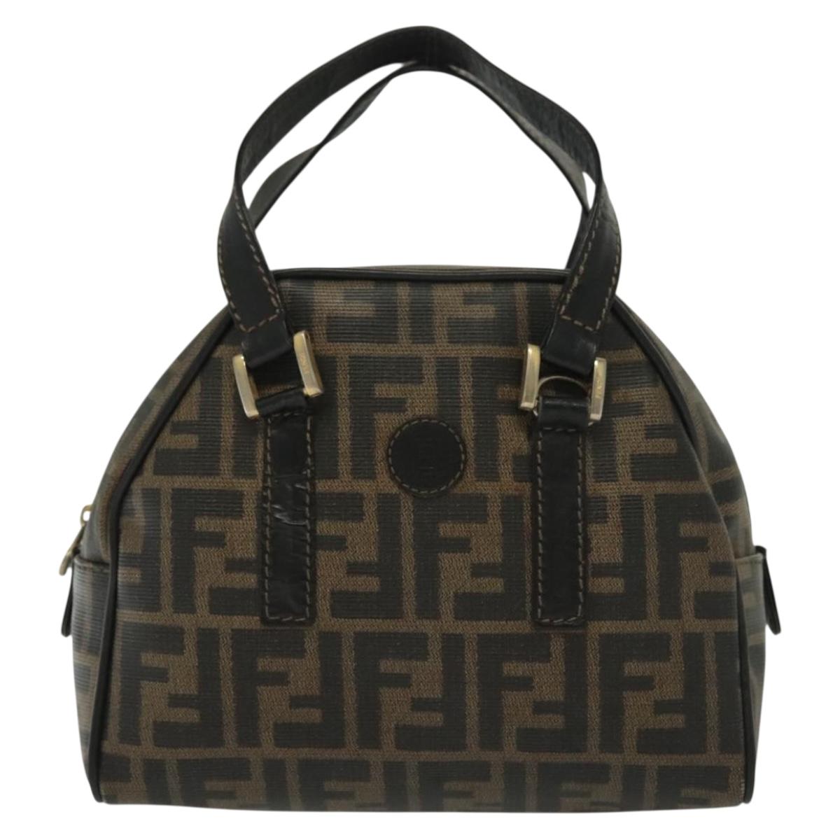 FENDI Zucca Canvas Hand Bag PVC Black Brown Auth 139100