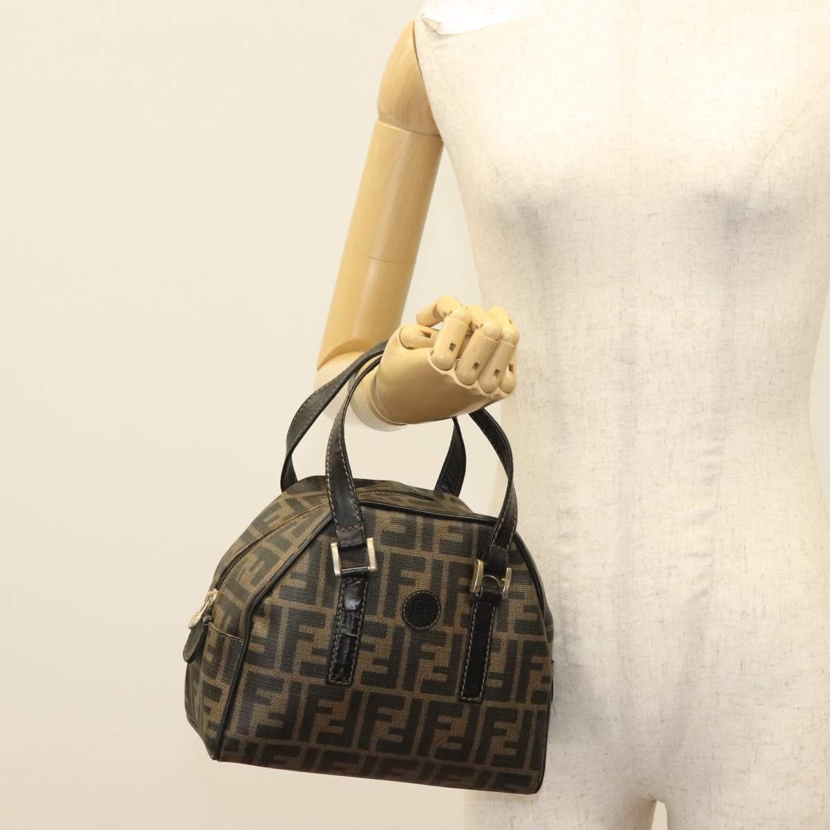 FENDI Zucca Canvas Hand Bag PVC Black Brown Auth 139100