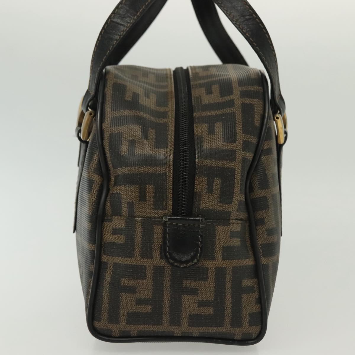 FENDI Zucca Canvas Hand Bag PVC Black Brown Auth 139100