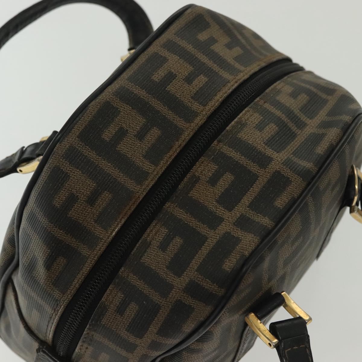 FENDI Zucca Canvas Hand Bag PVC Black Brown Auth 139100