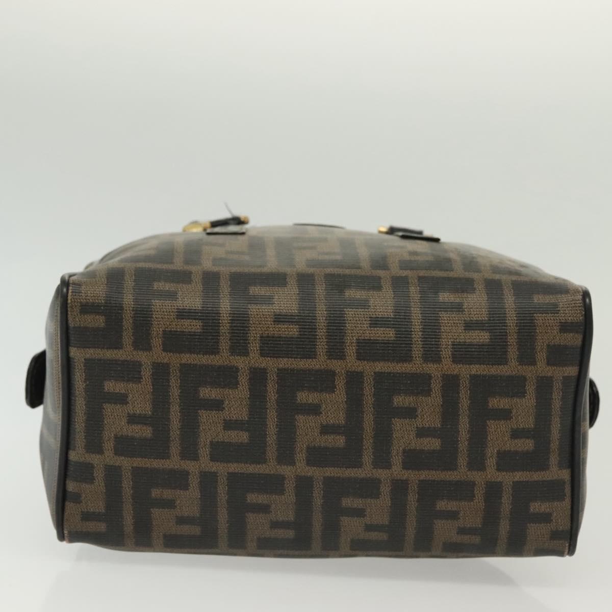 FENDI Zucca Canvas Hand Bag PVC Black Brown Auth 139100