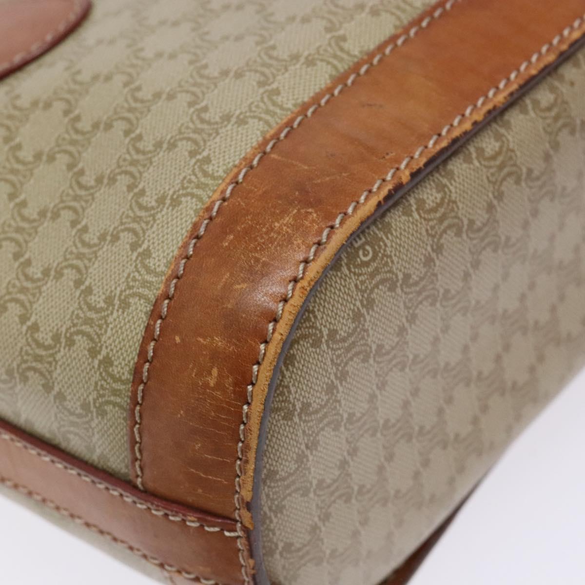 CELINE Macadam Canvas Tote Bag Beige Gold Auth 139102