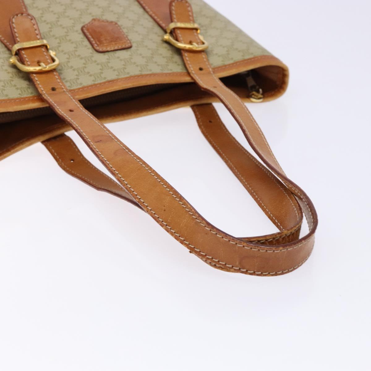 CELINE Macadam Canvas Tote Bag Beige Gold Auth 139102