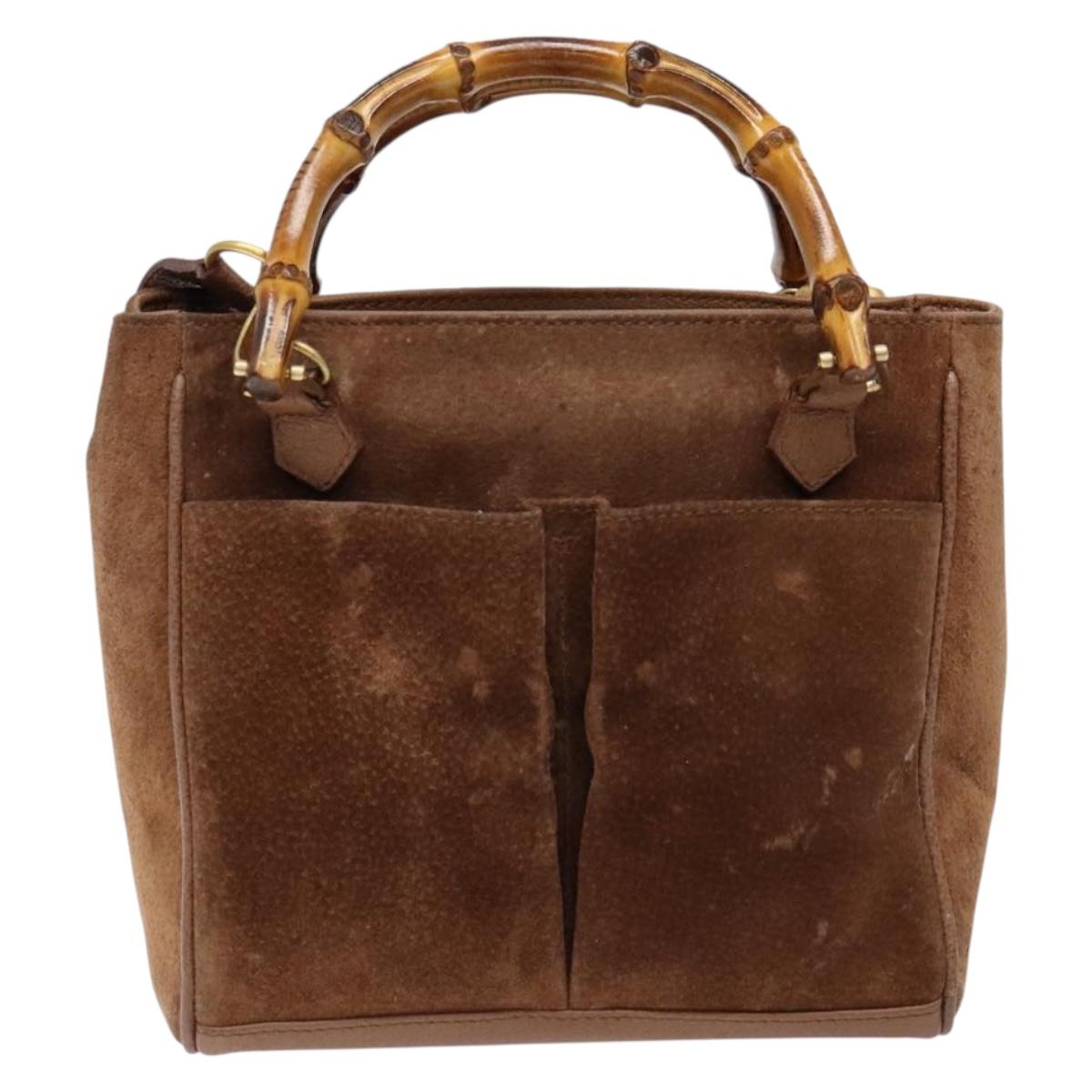 GUCCI Bamboo Hand Bag Suede 2way Brown Gold 000 123 0316 Auth 139104