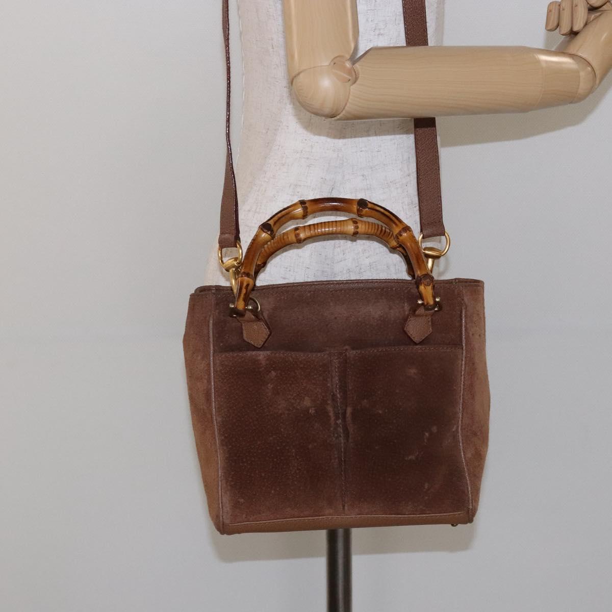 GUCCI Bamboo Hand Bag Suede 2way Brown Gold 000 123 0316 Auth 139104