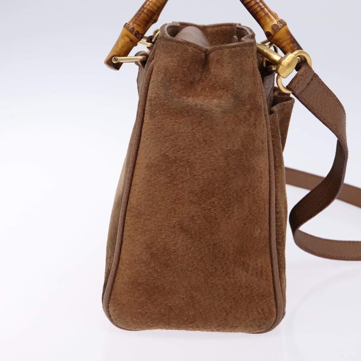 GUCCI Bamboo Hand Bag Suede 2way Brown Gold 000 123 0316 Auth 139104