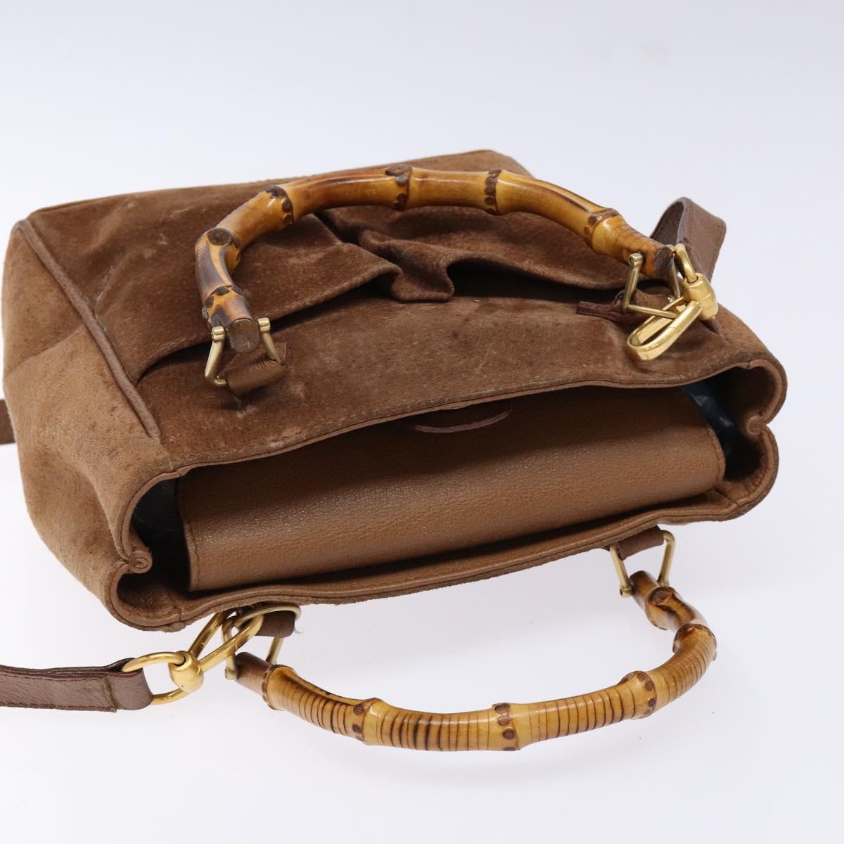 GUCCI Bamboo Hand Bag Suede 2way Brown Gold 000 123 0316 Auth 139104