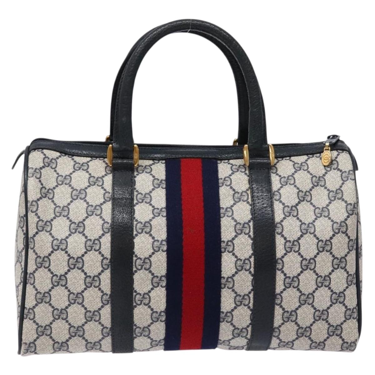 GUCCI GG Supreme Sherry Line Hand Bag PVC Navy Gold Red 58 02 007 Auth 139106