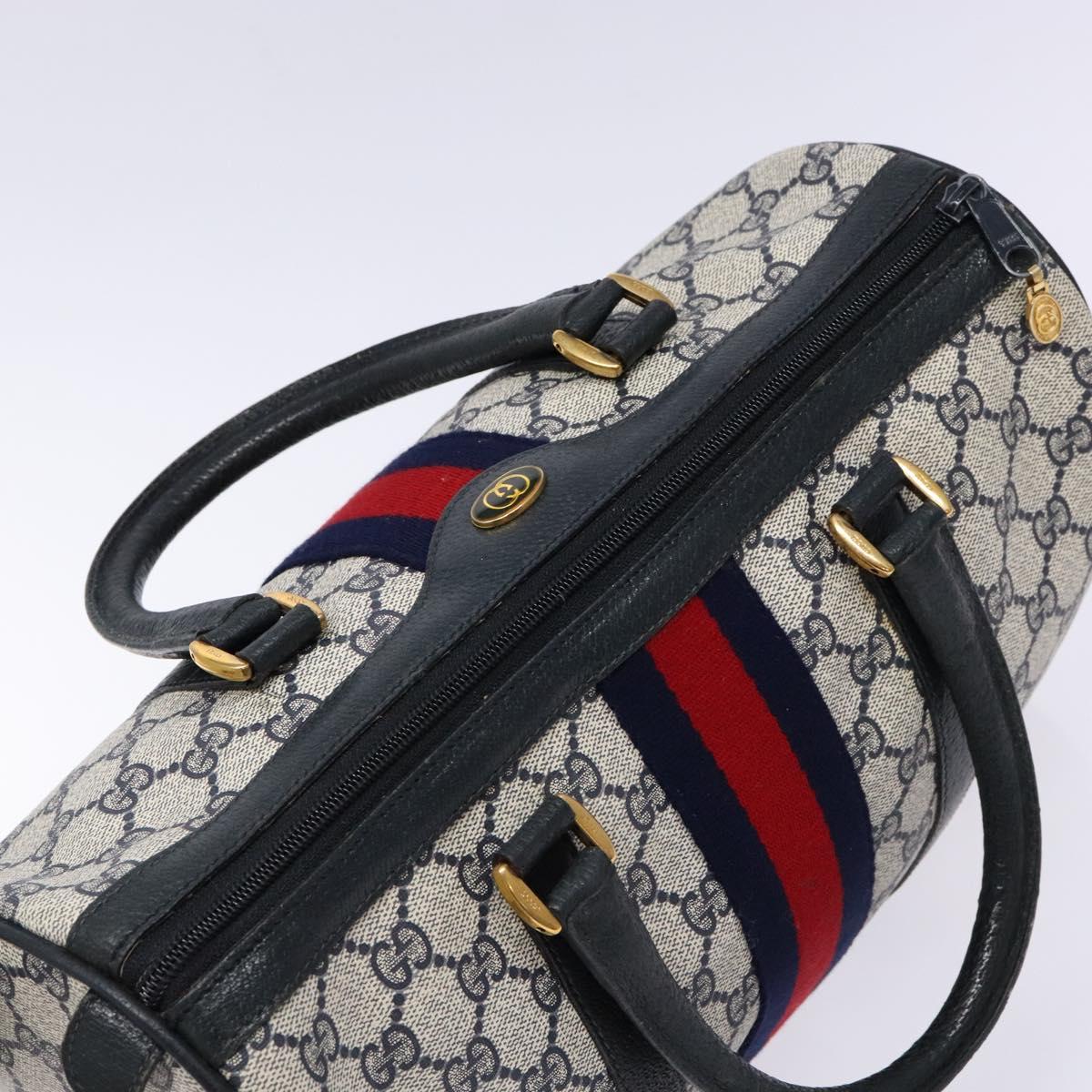 GUCCI GG Supreme Sherry Line Hand Bag PVC Navy Gold Red 58 02 007 Auth 139106