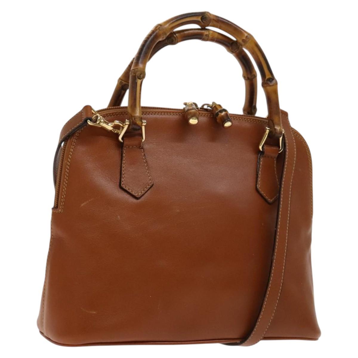 GUCCI Bamboo Hand Bag Leather 2way Brown Gold 000 122 0290 Auth 139126