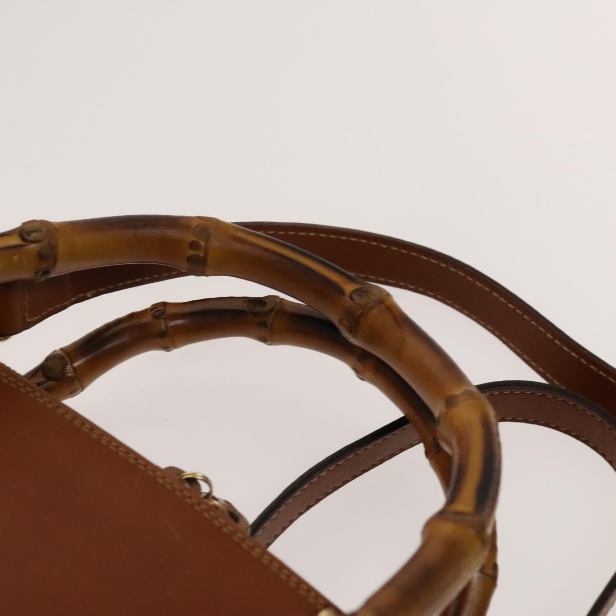 GUCCI Bamboo Hand Bag Leather 2way Brown Gold 000 122 0290 Auth 139126