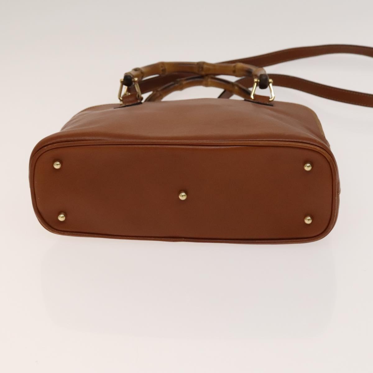 GUCCI Bamboo Hand Bag Leather 2way Brown Gold 000 122 0290 Auth 139126