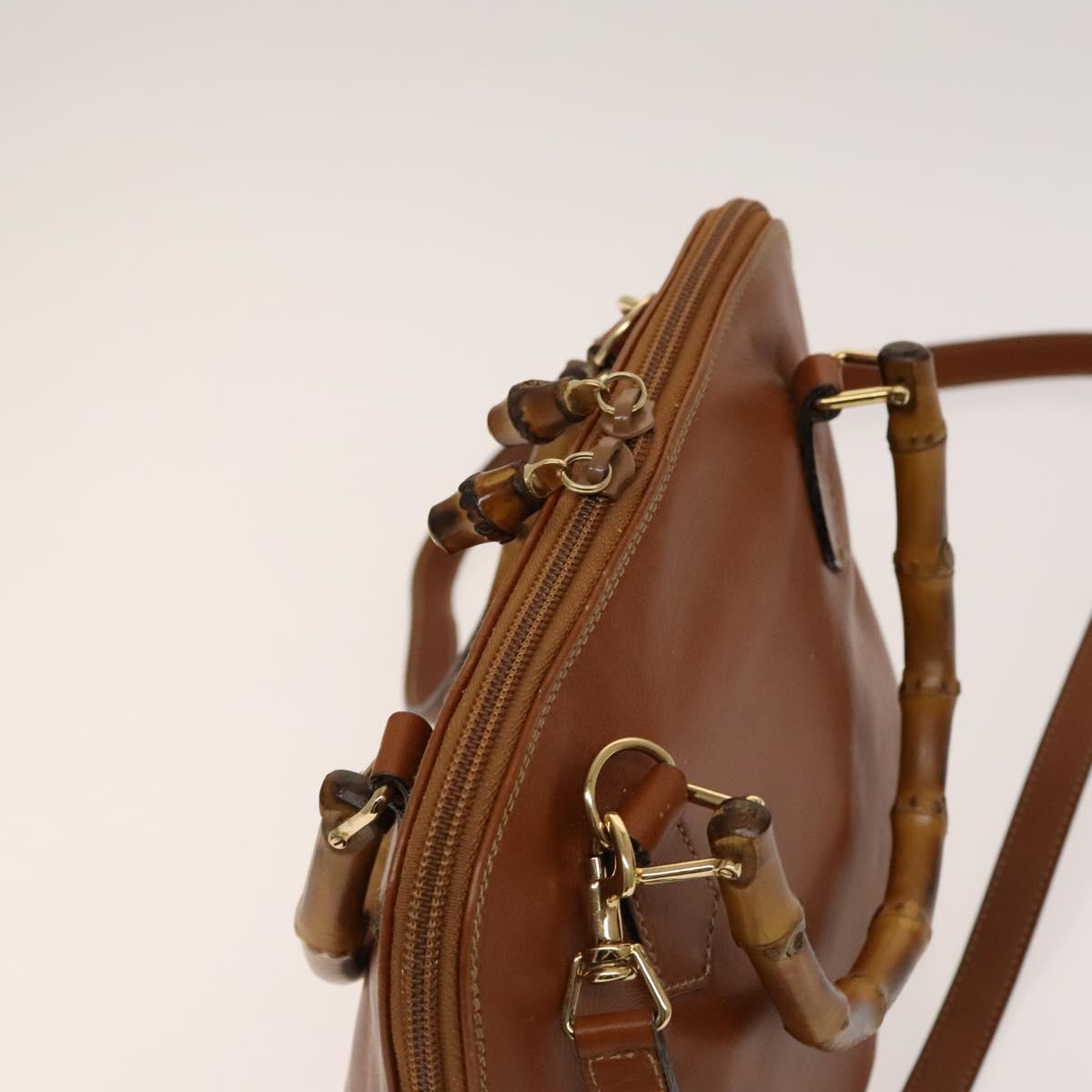 GUCCI Bamboo Hand Bag Leather 2way Brown Gold 000 122 0290 Auth 139126