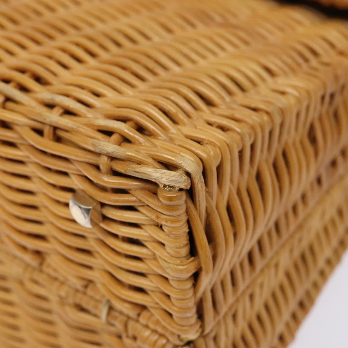 Salvatore Ferragamo Gancini Hand Bag Wicker Beige Gold Auth 139130V