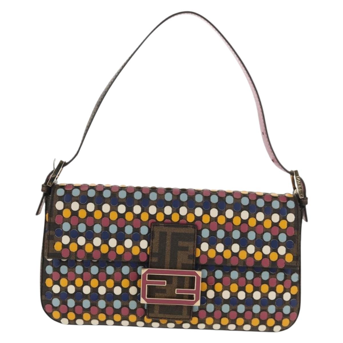 FENDI Zucca Canvas Mamma Baguette Shoulder Bag Black Brown Auth 139132M