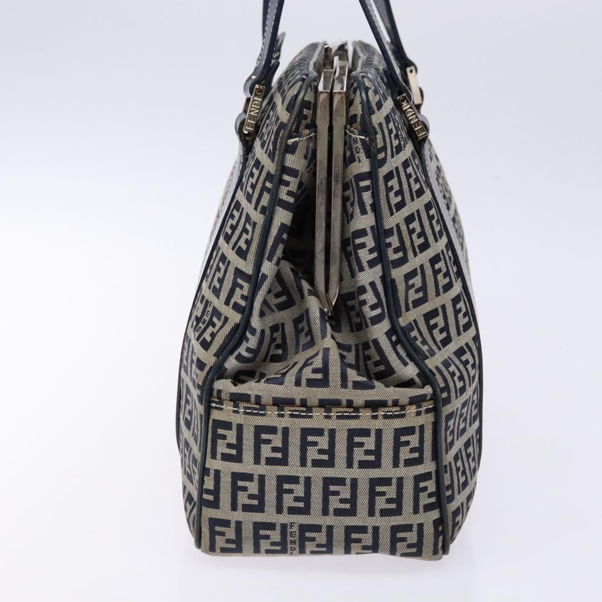 FENDI Zucchino Canvas Tote Bag Navy Silver Auth 139133
