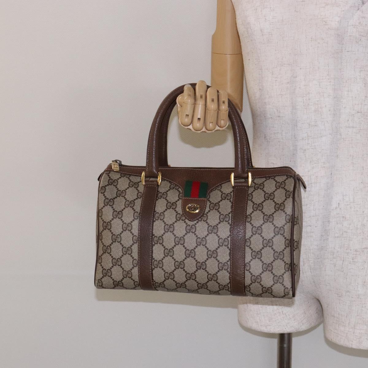 GUCCI GG Supreme Web Sherry Line Hand Bag PVC Beige Gold 40 02 006 Auth 139140