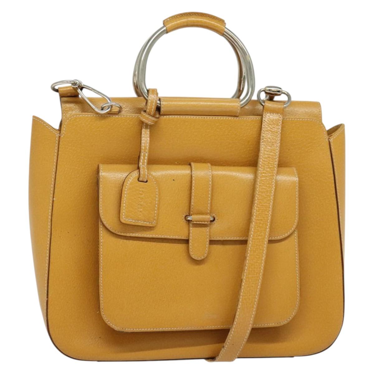 GUCCI Hand Bag Leather 2way Beige Silver 000 2058 03075 Auth 139141