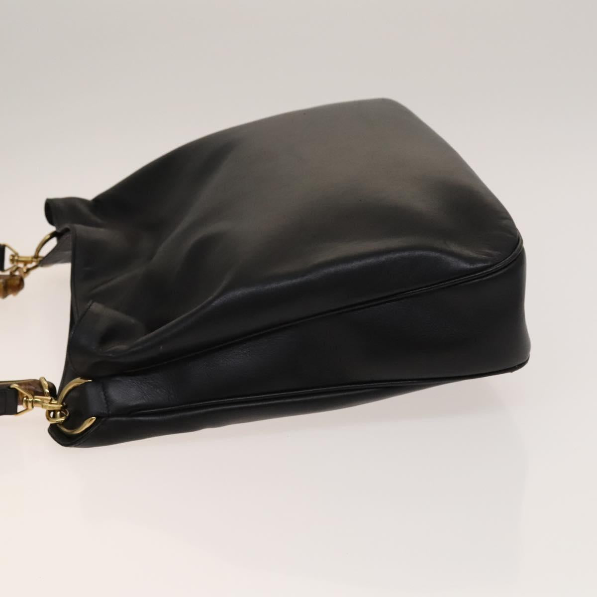 GUCCI Bamboo Shoulder Bag Leather 2way Black Gold 001 1998 1577 Auth 139142