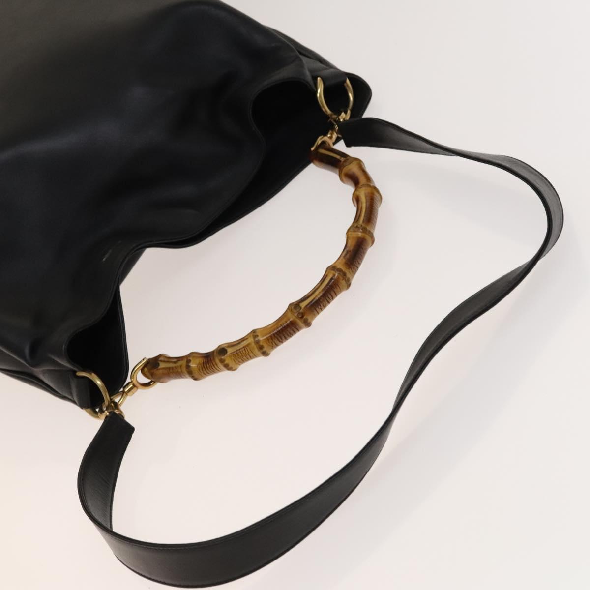 GUCCI Bamboo Shoulder Bag Leather 2way Black Gold 001 1998 1577 Auth 139142