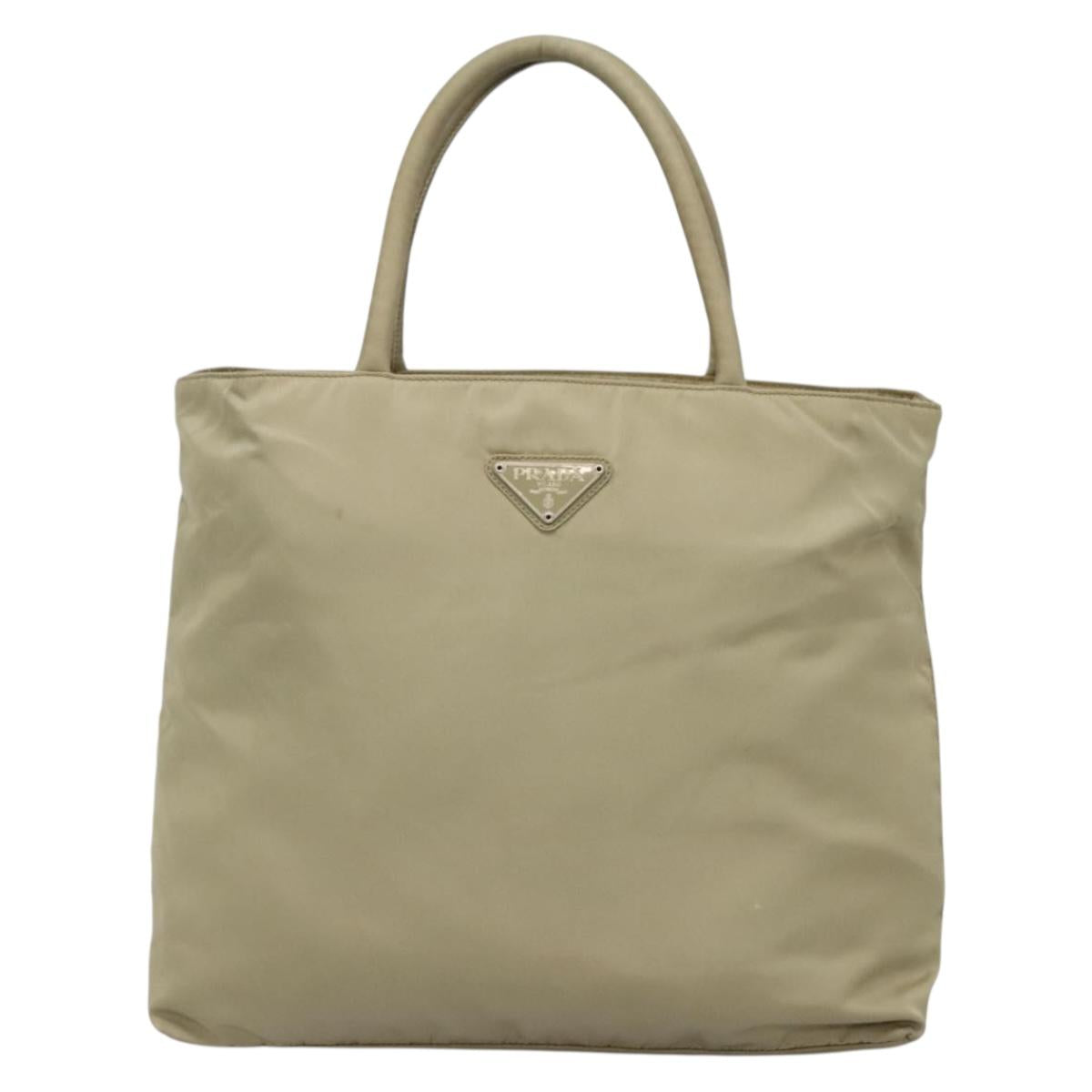 PRADA Hand Bag Nylon Beige Auth 139154