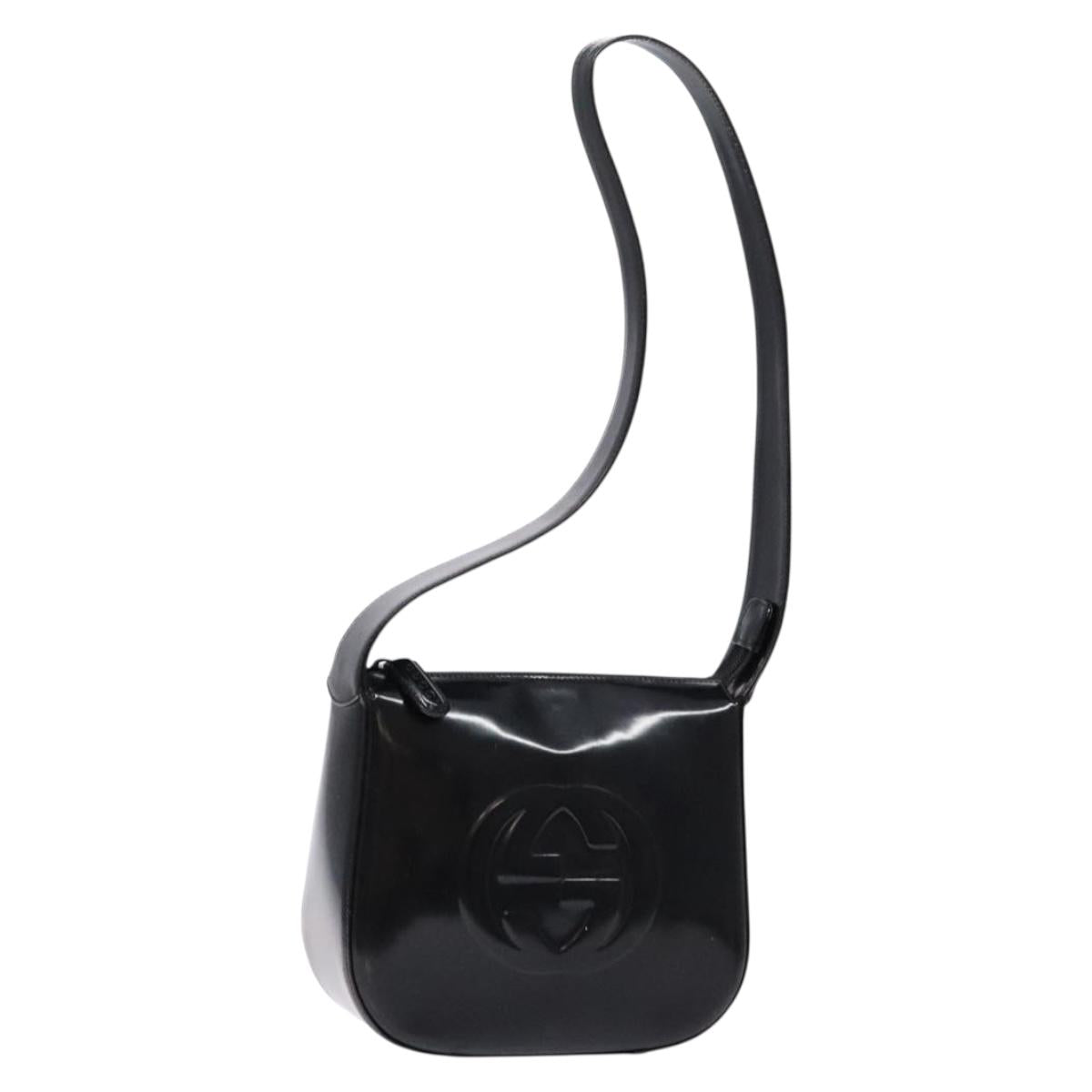 GUCCI Interlocking Shoulder Bag Enamel Black Silver 007 2113 0250 Auth 139156