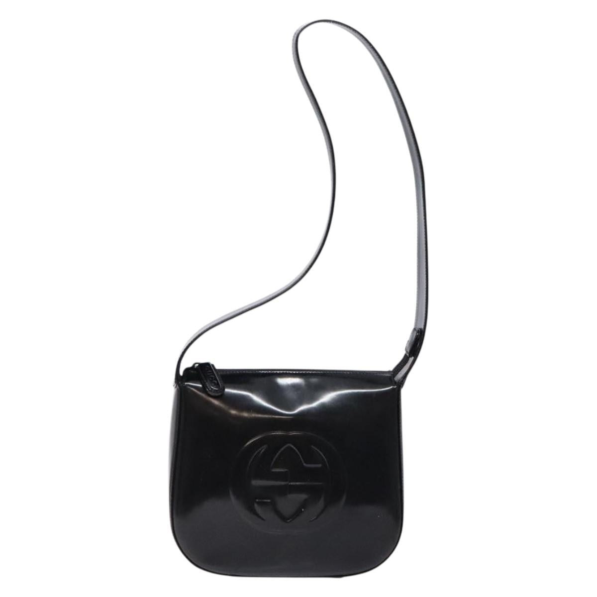 GUCCI Interlocking Shoulder Bag Enamel Black Silver 007 2113 0250 Auth 139156